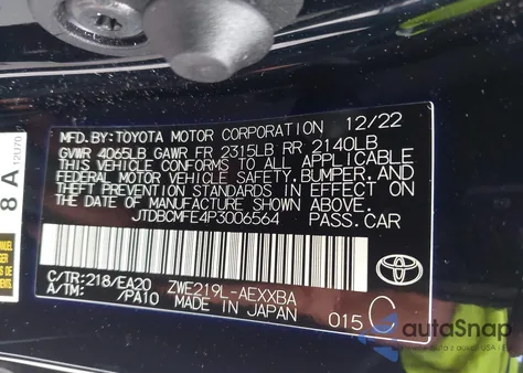 2023 Toyota Corolla Hybrid Xle from USA, damaged, VIN JTDBCMFE4P3006564